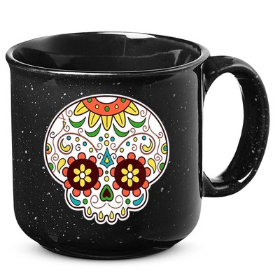 DOD Day Of The Dead Sugar Floral Skull Head 15oz Campfire Ceramic Mug