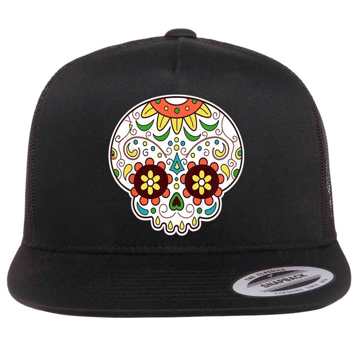 DOD Day Of The Dead Sugar Floral Skull Head Flatbill Hat