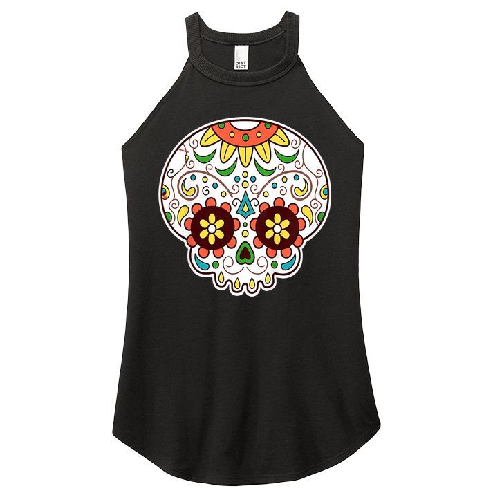 DOD Day Of The Dead Sugar Floral Skull Head Women's Perfect Tri Rocker Tank
