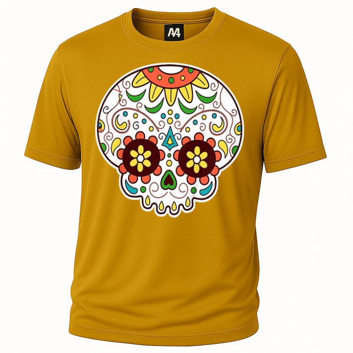 DOD Day Of The Dead Sugar Floral Skull Head Cooling Performance Crew T-Shirt
