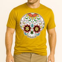 DOD Day Of The Dead Sugar Floral Skull Head Cooling Performance Crew T-Shirt