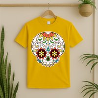 DOD Day Of The Dead Sugar Floral Skull Head T-Shirt
