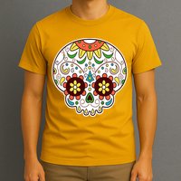 DOD Day Of The Dead Sugar Floral Skull Head T-Shirt