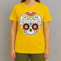 DOD Day Of The Dead Sugar Floral Skull Head T-Shirt