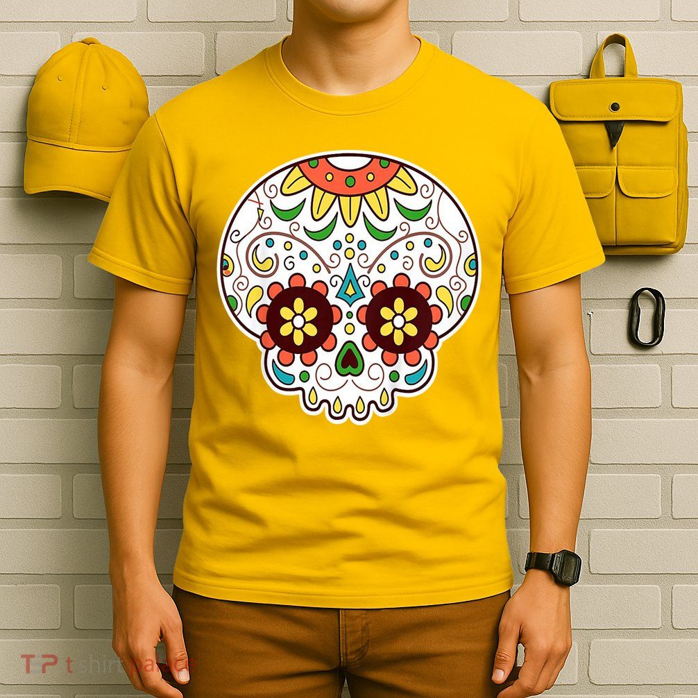 DOD Day Of The Dead Sugar Floral Skull Head T-Shirt