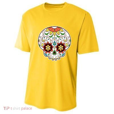 DOD Day Of The Dead Sugar Floral Skull Head Youth Performance Sprint T-Shirt