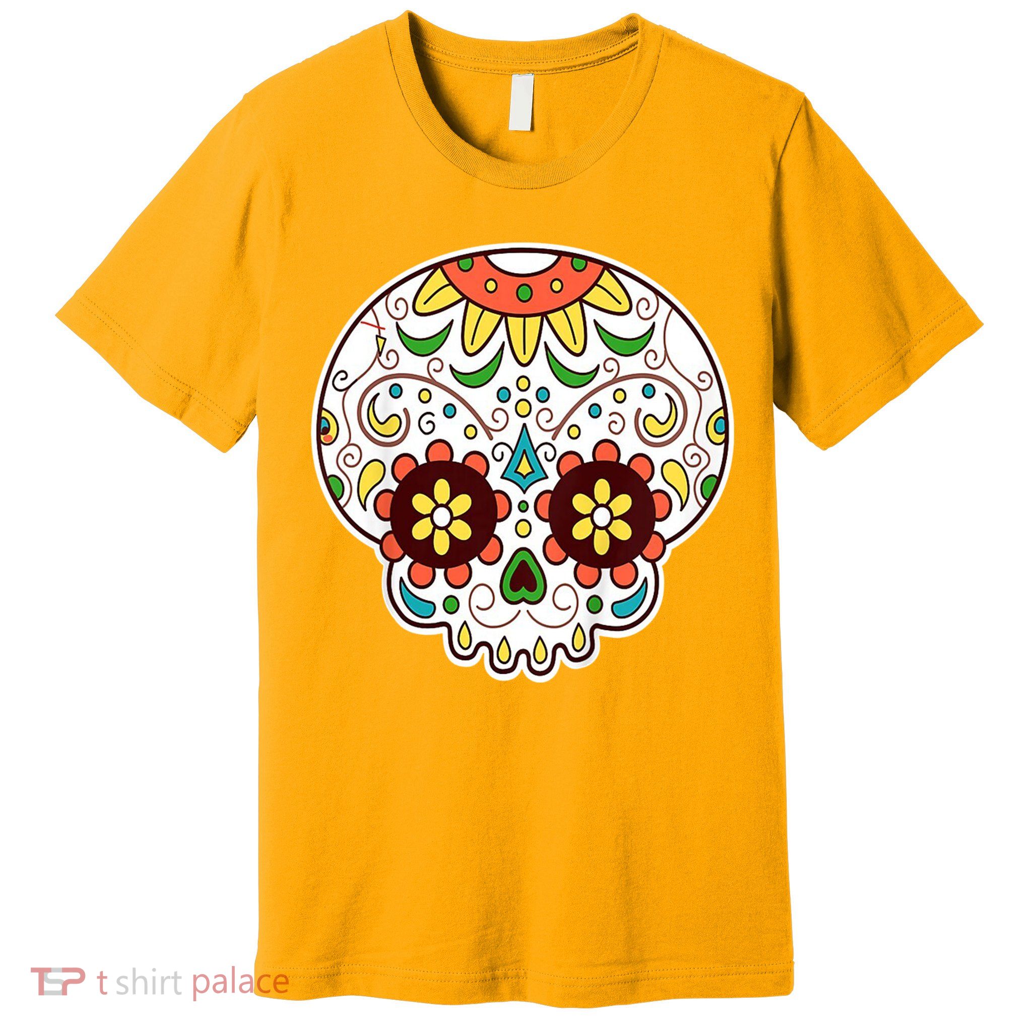 DOD Day Of The Dead Sugar Floral Skull Head Premium T-Shirt