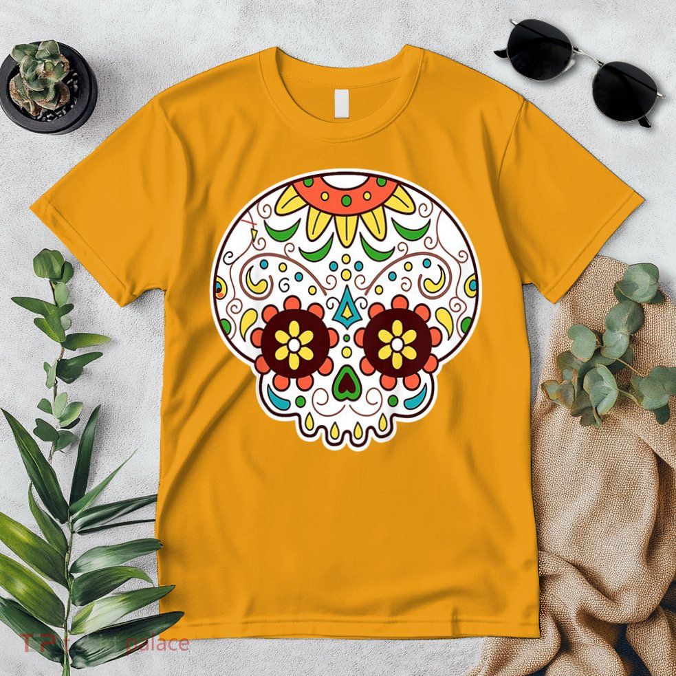 DOD Day Of The Dead Sugar Floral Skull Head Premium T-Shirt