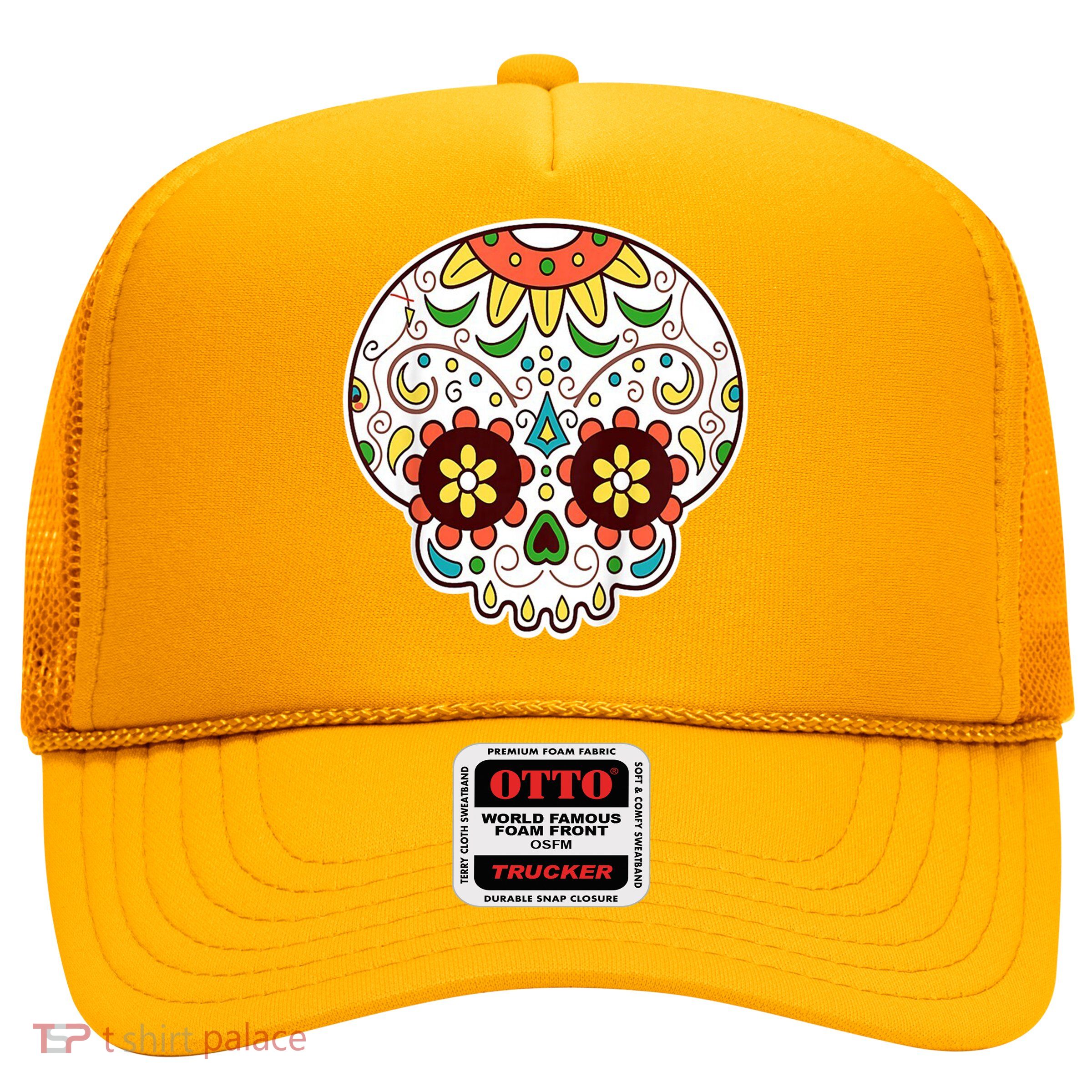 DOD Day Of The Dead Sugar Floral Skull Head Trucker Hat