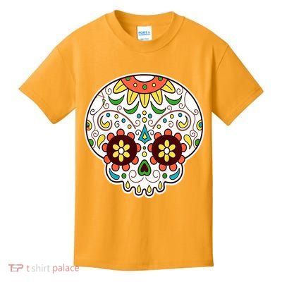DOD Day Of The Dead Sugar Floral Skull Head Kids T-Shirt