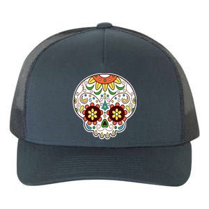 DOD Day Of The Dead Sugar Floral Skull Head Yupoong Adult 5-Panel Trucker Hat