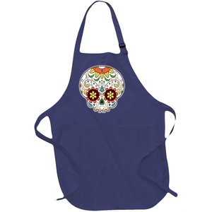 DOD Day Of The Dead Sugar Floral Skull Head Full-Length Apron With Pockets