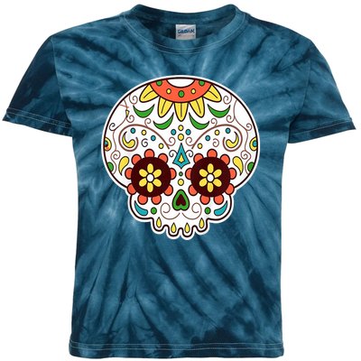 DOD Day Of The Dead Sugar Floral Skull Head Kids Tie-Dye T-Shirt