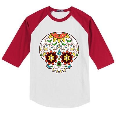 DOD Day Of The Dead Sugar Floral Skull Head Kids Colorblock Raglan Jersey