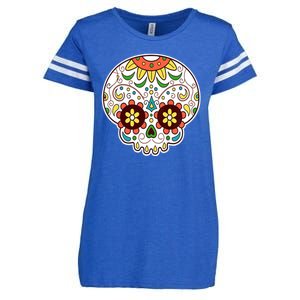 DOD Day Of The Dead Sugar Floral Skull Head Enza Ladies Jersey Football T-Shirt