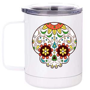 DOD Day Of The Dead Sugar Floral Skull Head 12 oz Stainless Steel Tumbler Cup