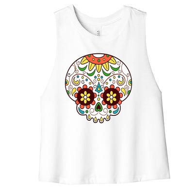 DOD Day Of The Dead Sugar Floral Skull Head Women's Racerback Cropped Tank