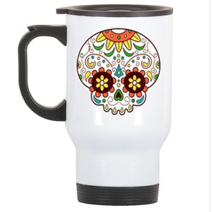 DOD Day Of The Dead Sugar Floral Skull Head Stainless Steel Travel Mug