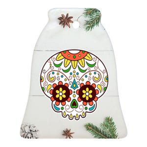 DOD Day Of The Dead Sugar Floral Skull Head Ceramic Bell Ornament