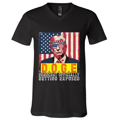 Doge Democrat Officially Getting Exposed Trump 2025 V-Neck T-Shirt