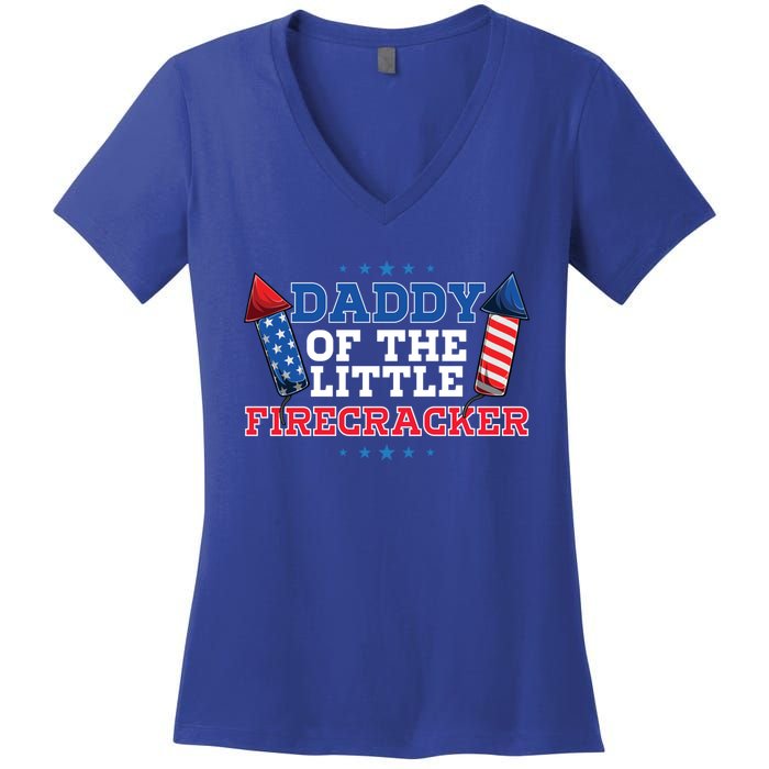 Dad Daddy Of The Little Firecracker 4th Of July Birthday Gift Women's V-Neck T-Shirt