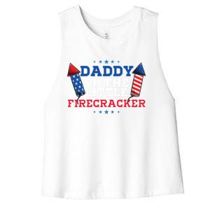 Dad Daddy Of The Little Firecracker 4th Of July Birthday Gift Women's Racerback Cropped Tank