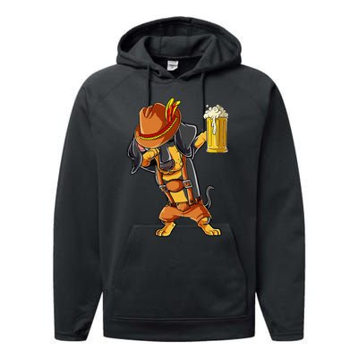 Dabbing Dachshund Oktoberfest Lederhosen Beer Performance Fleece Hoodie