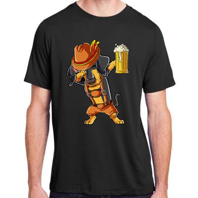 Dabbing Dachshund Oktoberfest Lederhosen Beer Adult ChromaSoft Performance T-Shirt