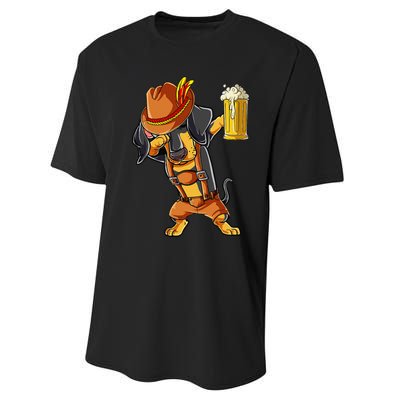 Dabbing Dachshund Oktoberfest Lederhosen Beer Performance Sprint T-Shirt