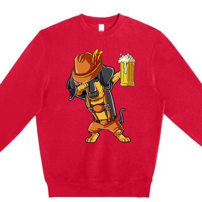 Dabbing Dachshund Oktoberfest Lederhosen Beer Premium Crewneck Sweatshirt