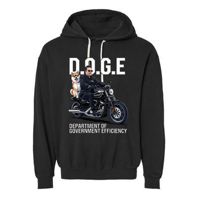 Doge Department Of Government Efficiency Shiba Inu Dog Biker Garment-Dyed Fleece Hoodie