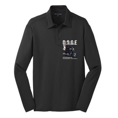 Doge Department Of Government Efficiency Shiba Inu Dog Biker Silk Touch Performance Long Sleeve Polo