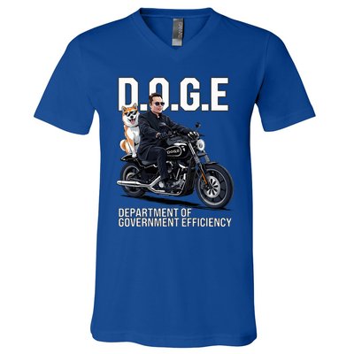 Doge Department Of Government Efficiency Shiba Inu Dog Biker V-Neck T-Shirt