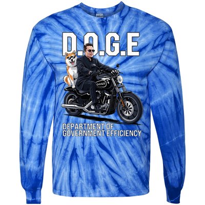 Doge Department Of Government Efficiency Shiba Inu Dog Biker Tie-Dye Long Sleeve Shirt