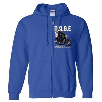 Doge Department Of Government Efficiency Shiba Inu Dog Biker Full Zip Hoodie