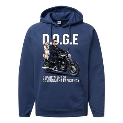 Doge Department Of Government Efficiency Shiba Inu Dog Biker Performance Fleece Hoodie