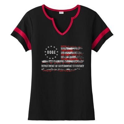 Doge Department Of Government Efficiency D.O.G.E. Us Flag Ladies Halftime Notch Neck Tee