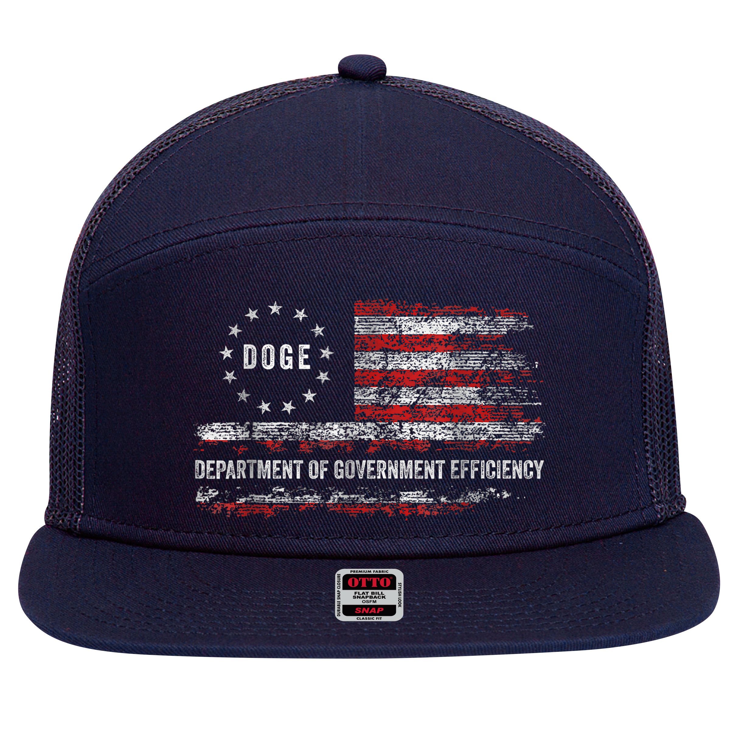 Doge Department Of Government Efficiency D.O.G.E. Us Flag 7 Panel Mesh Trucker Snapback Hat