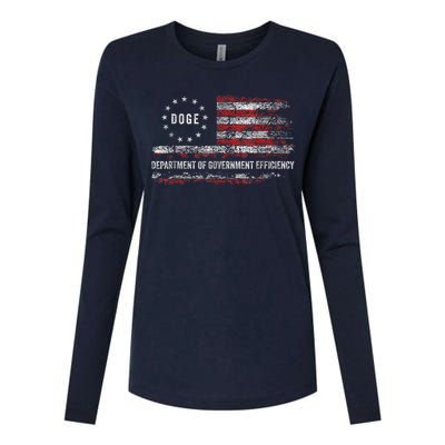 Doge Department Of Government Efficiency D.O.G.E. Us Flag Womens Cotton Relaxed Long Sleeve T-Shirt