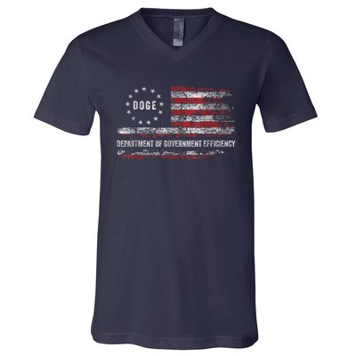 Doge Department Of Government Efficiency D.O.G.E. Us Flag V-Neck T-Shirt