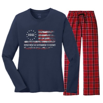 Doge Department Of Government Efficiency D.O.G.E. Us Flag Women's Long Sleeve Flannel Pajama Set 