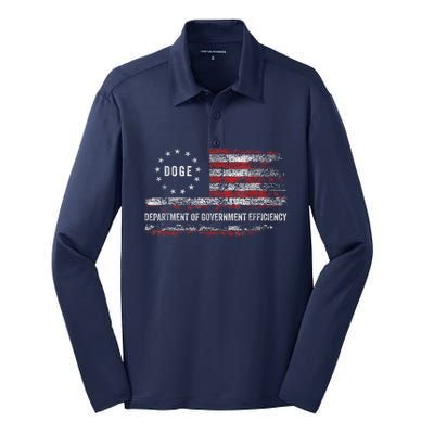 Doge Department Of Government Efficiency D.O.G.E. Us Flag Silk Touch Performance Long Sleeve Polo