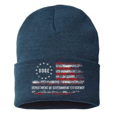 Doge Department Of Government Efficiency D.O.G.E. Us Flag Sustainable Knit Beanie