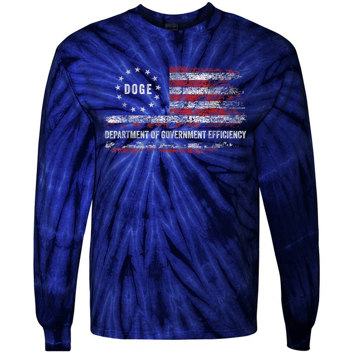 Doge Department Of Government Efficiency D.O.G.E. Us Flag Tie-Dye Long Sleeve Shirt