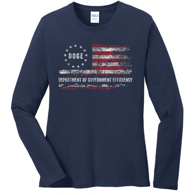 Doge Department Of Government Efficiency D.O.G.E. Us Flag Ladies Long Sleeve Shirt