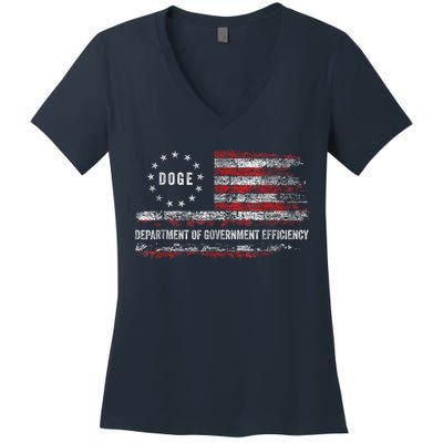 Doge Department Of Government Efficiency D.O.G.E. Us Flag Women's V-Neck T-Shirt