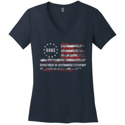 Doge Department Of Government Efficiency D.O.G.E. Us Flag Women's V-Neck T-Shirt