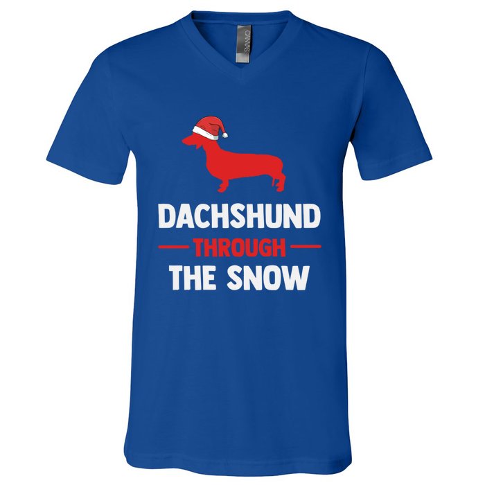 Dachshund Dog Owner Dog Lover Christmas Through The Snow Cute Gift V-Neck T-Shirt