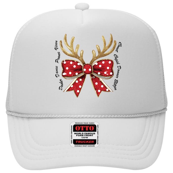 Dasher Dancer Prancer Vixen Comet Cupid Donner Blitzen Christmas Reindeer High Crown Mesh Back Trucker Hat