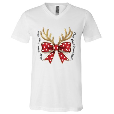 Dasher Dancer Prancer Vixen Comet Cupid Donner Blitzen Christmas Reindeer V-Neck T-Shirt